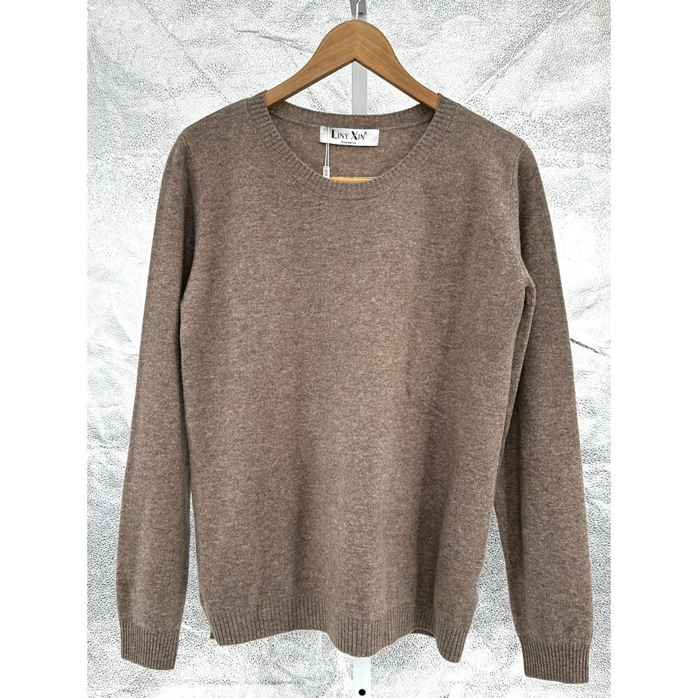 LINY XIN Pure Merino Wool Crewneck Sweater Brown XL New With Tags